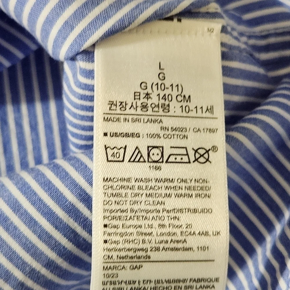 Gap Boys Size 10 Oxford Blue Strip Short Sleeve Collard Button Down Pocket Shirt
